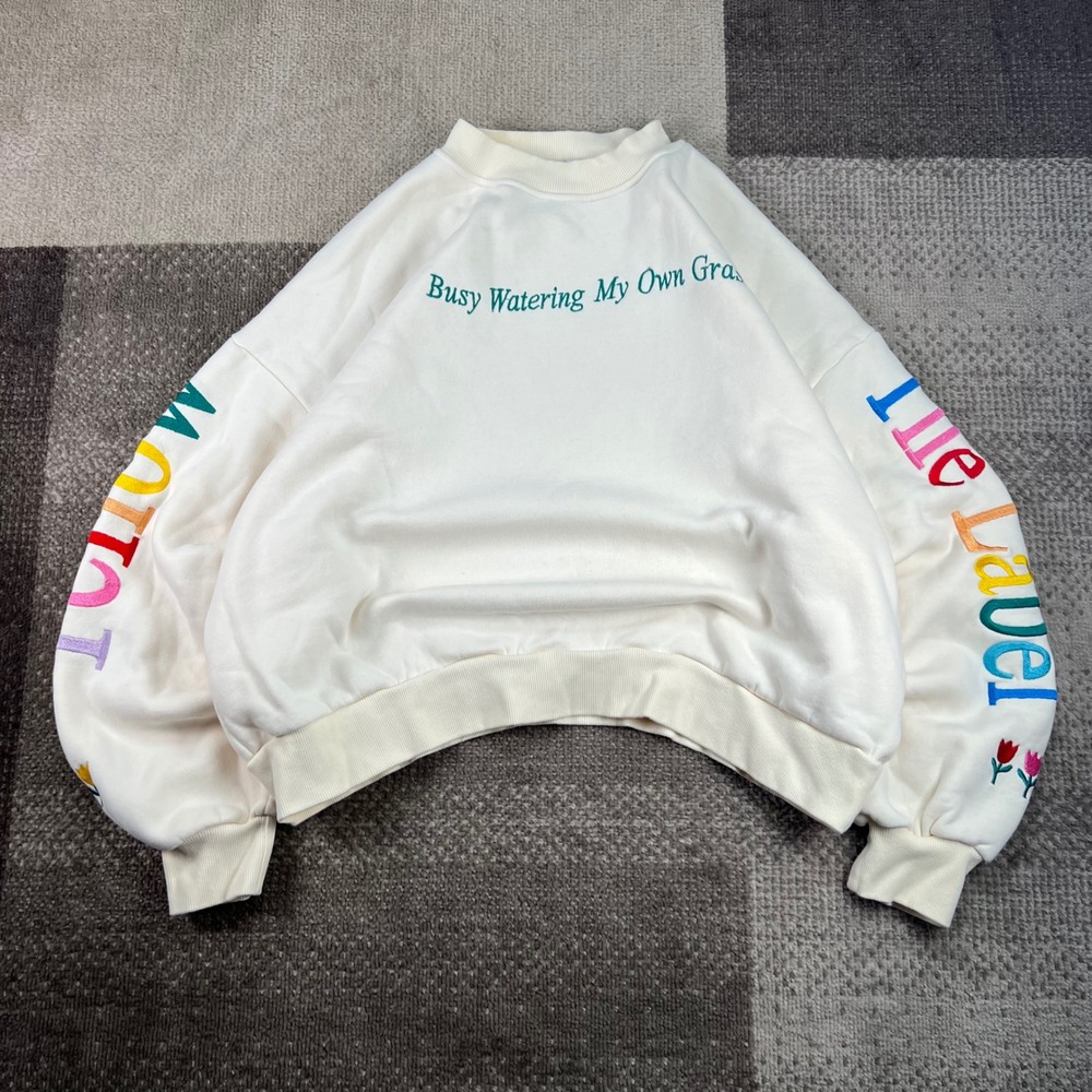 Yellow The Label Busy Watering My Own Grass Graphic Sweatshirt Cream Medium